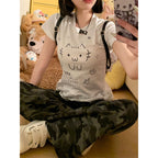 Subculture Cat-Print Lace-Hem Crop Tee - kawaii-inspired outfit in pastel colors - 54898284
