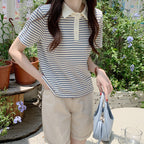 Paris Stripe Polo Tee – Cafe Cozy Edition - kawaii-inspired outfit in pastel colors - 29139413