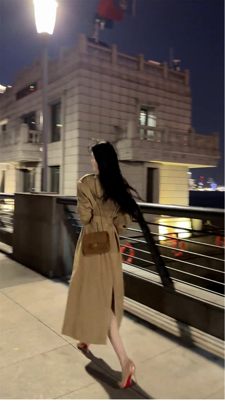 Korean High-End Khaki Trench Coat