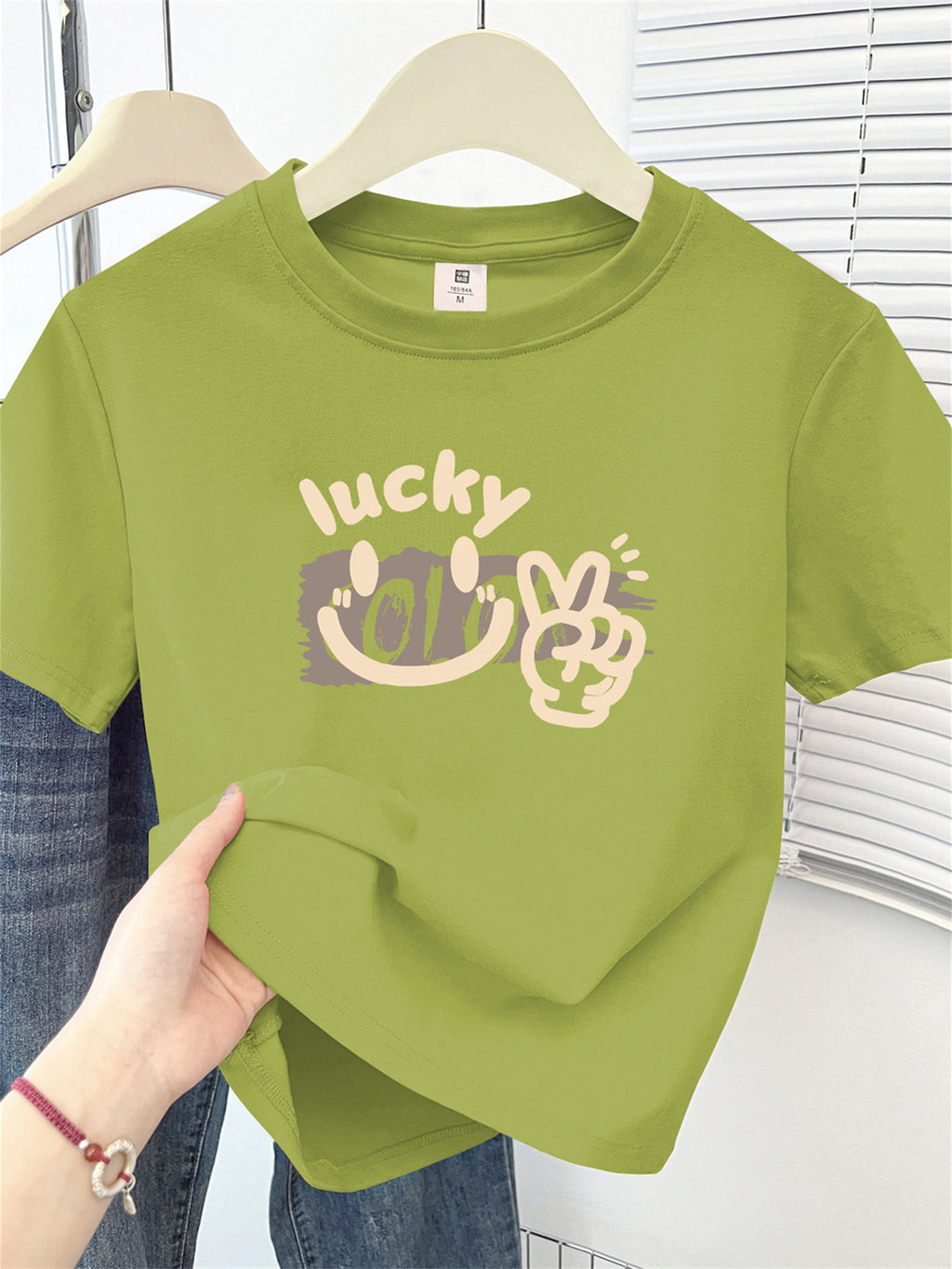 Cute Cartoon Shoulder Print Short Sleeve Tee