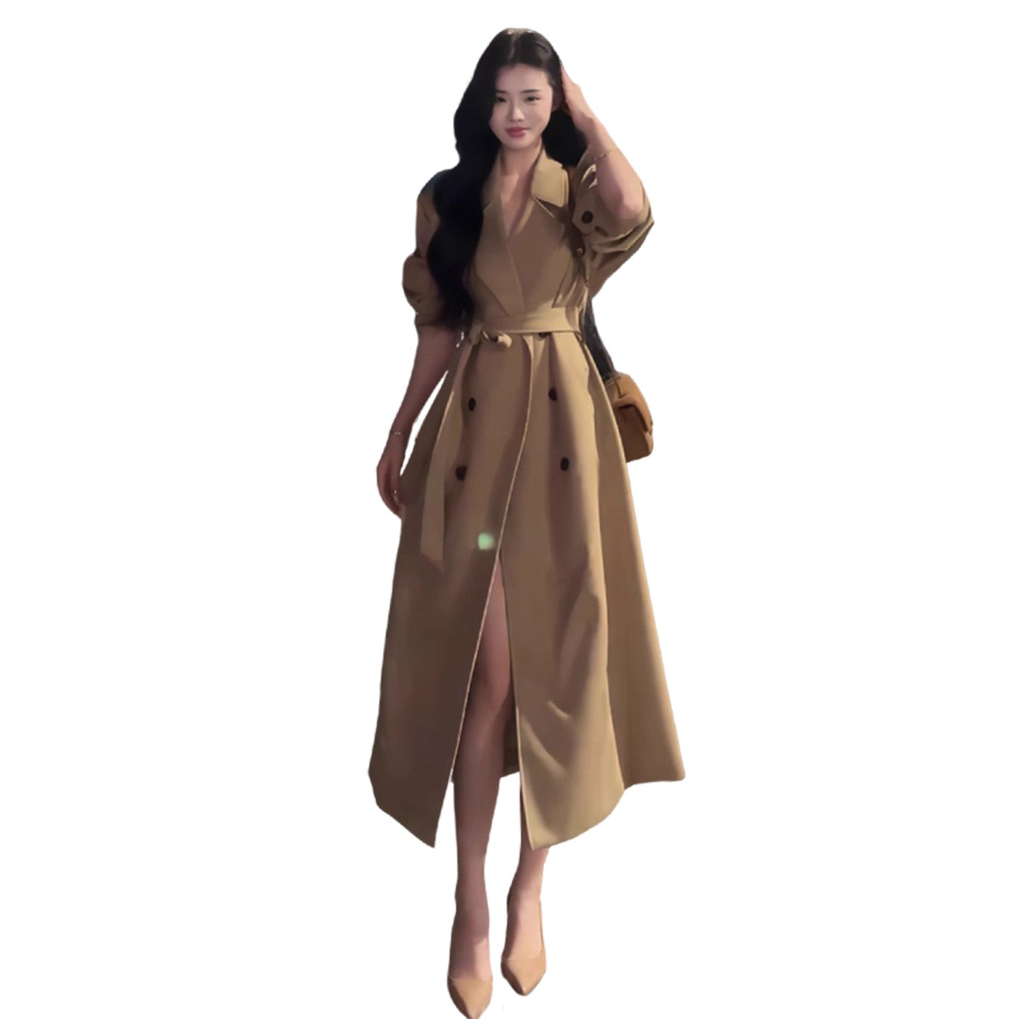Korean High-End Khaki Trench Coat
