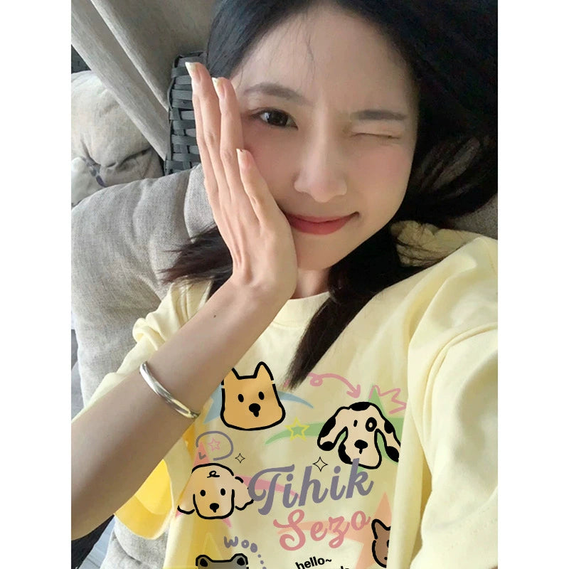 Creamy Cartoon Dog Graphic Tee