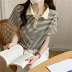Paris Stripe Polo Tee – Cafe Cozy Edition - kawaii-inspired outfit in pastel colors - 48530663