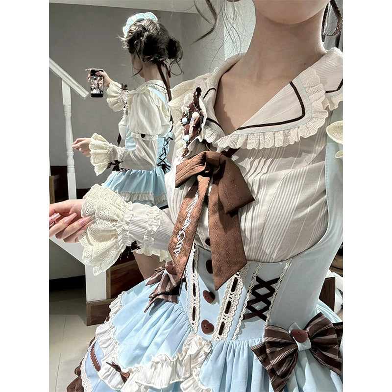 Mint Chocolate Café JSK + Blouse Set