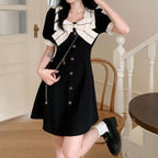 Himecore Bow Collar Button Dress - kawaii-inspired outfit in pastel colors - 51072394