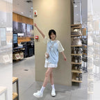 Contrasting Raglan Cotton Short-Sleeve Tee - kawaii-inspired outfit in pastel colors - 47684961