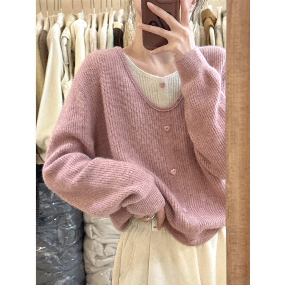 Japanese Sweet Faux Two-Piece Cardigan - kawaii-inspired outfit in pastel colors - 76667196
