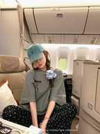 Ribbon Print Oversized Tee - kawaii-inspired outfit in pastel colors - 24659868