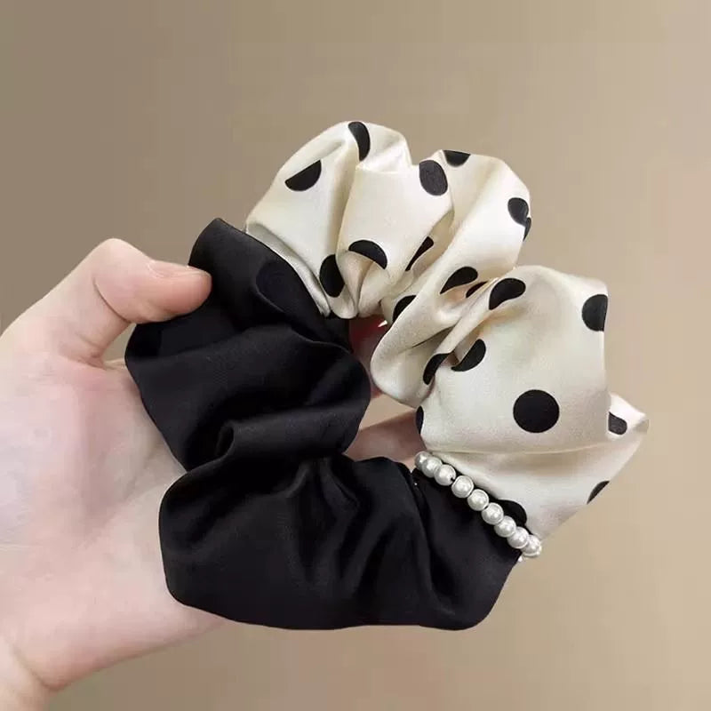 Pearl Soufflé Polka Dot Satin Scrunchie