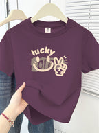 Cute Cartoon Shoulder Print Short Sleeve Tee - kawaii-inspired outfit in pastel colors - 61975386