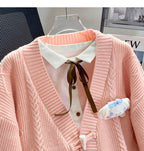 Lazy Japanese Collegiate Knit Cardigan - kawaii-inspired outfit in pastel colors - 22684904