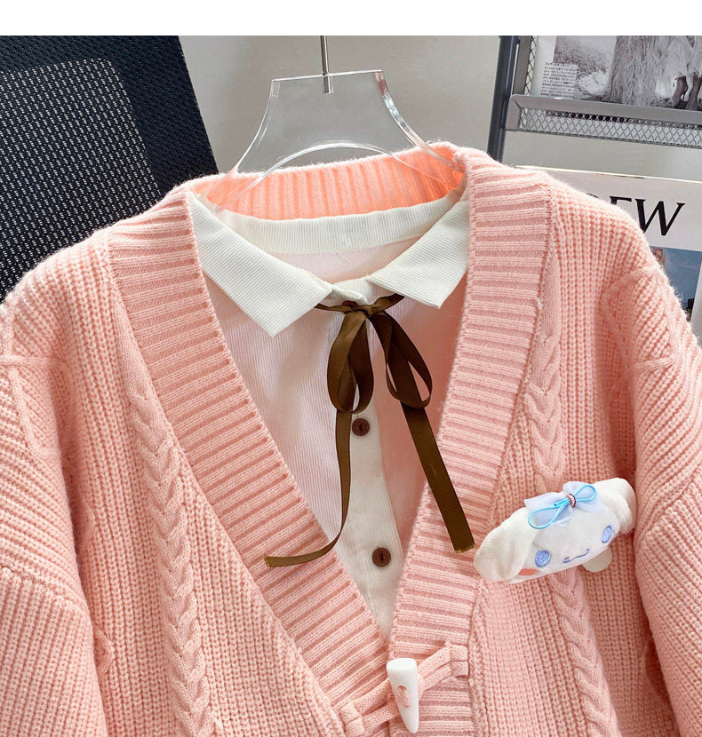 Lazy Japanese Collegiate Knit Cardigan - kawaii-inspired outfit in pastel colors - 22684904