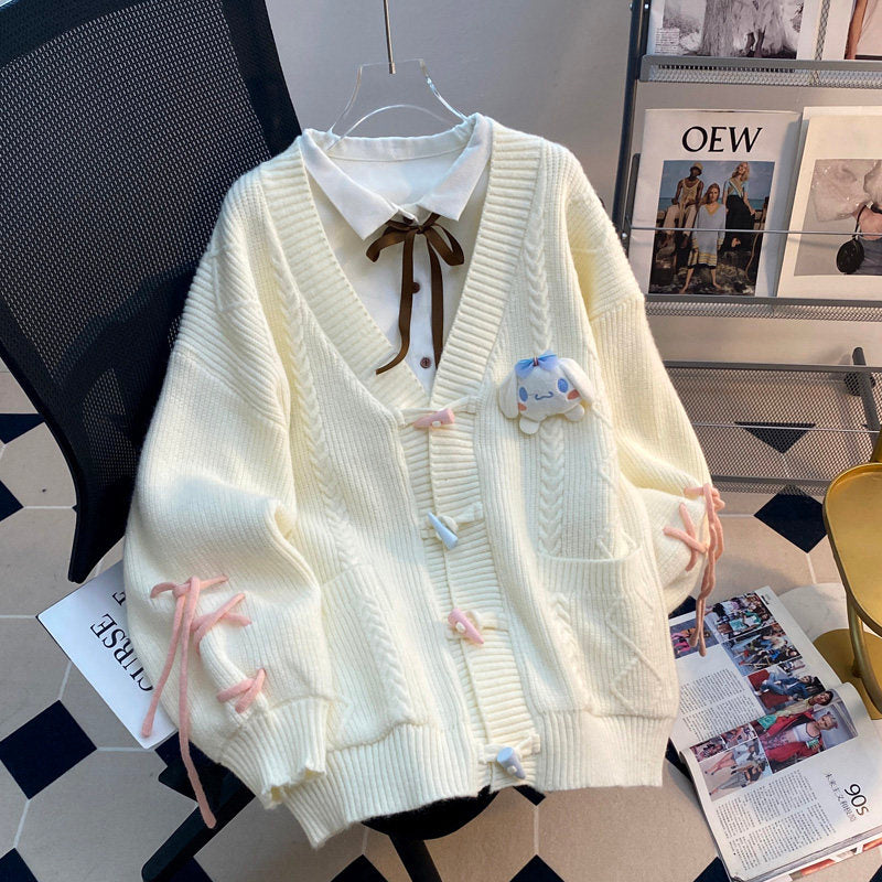 Lazy Japanese Collegiate Knit Cardigan - kawaii-inspired outfit in pastel colors - 50374917
