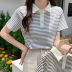 Paris Stripe Polo Tee – Cafe Cozy Edition - kawaii-inspired outfit in pastel colors - 19544148