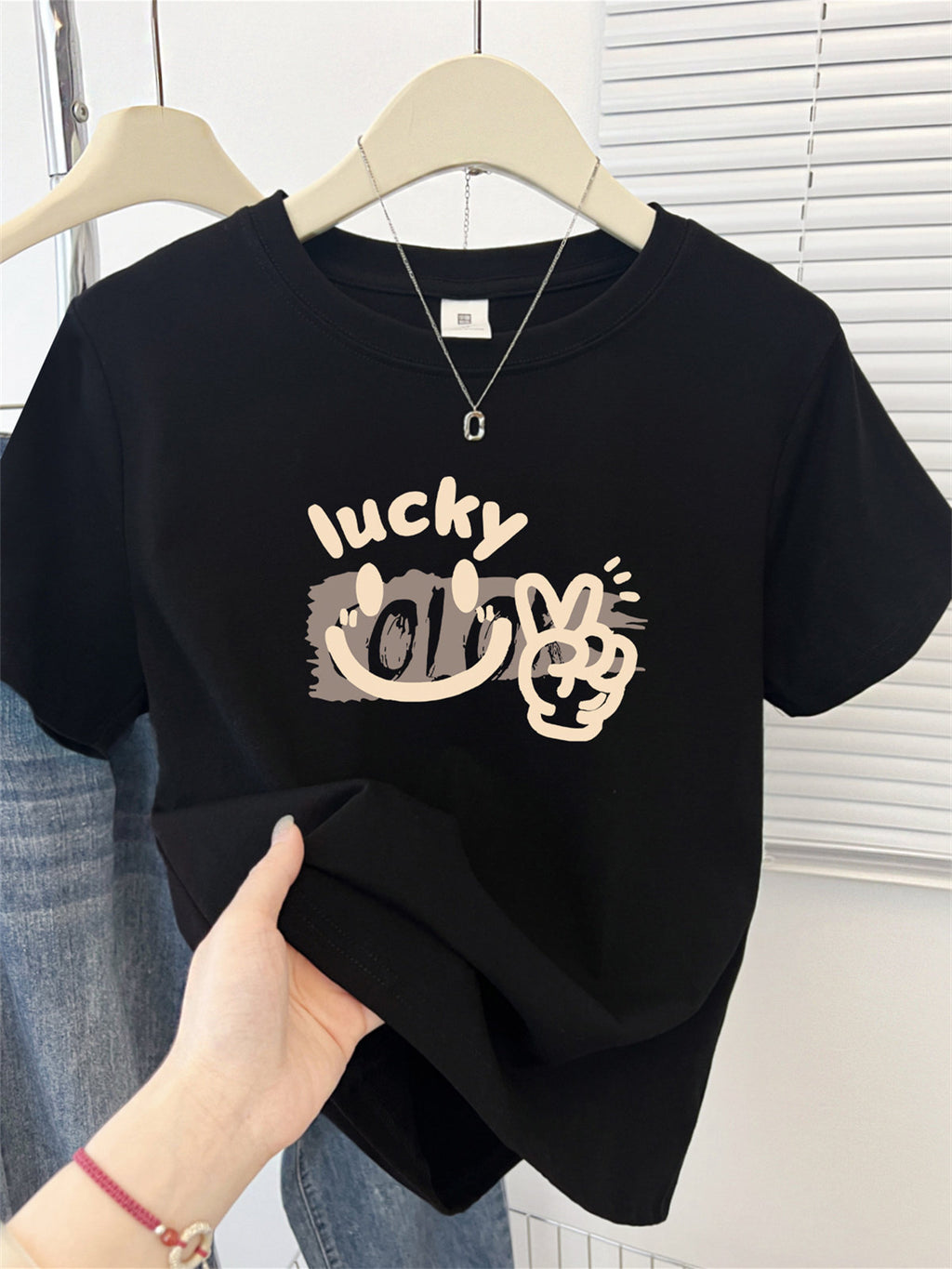 Cute Cartoon Shoulder Print Short Sleeve Tee