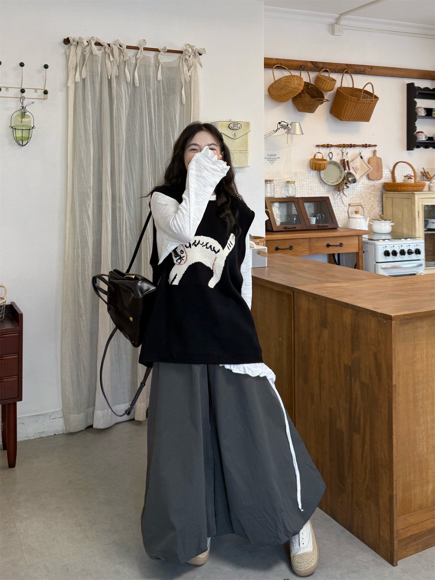 Plus Size Retro Kitten Vest Pants Set - kawaii-inspired outfit in pastel colors - 63762503