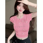 Retro Bow-Embellished Crop Tee - kawaii-inspired outfit in pastel colors - 71118921