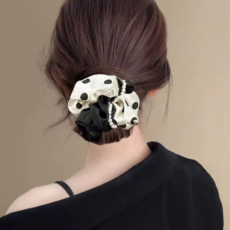 Pearl Soufflé Polka Dot Satin Scrunchie