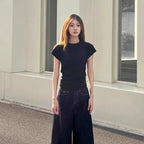 Pinch-Waist Straight Shoulder T-Shirt - kawaii-inspired outfit in pastel colors - 53047776