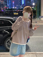 Striped Oversized K-Fashion Sweatshirt - kawaii-inspired outfit in pastel colors - 88238540