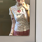 Retro Love Dog-Paw Slim Graphic Tee - kawaii-inspired outfit in pastel colors - 72890129