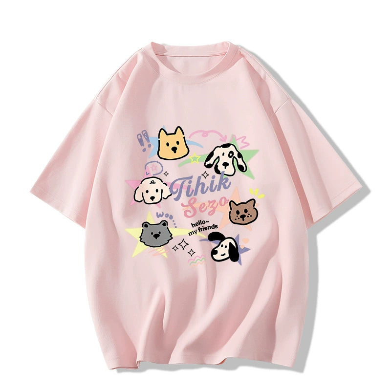 Creamy Cartoon Dog Graphic Tee