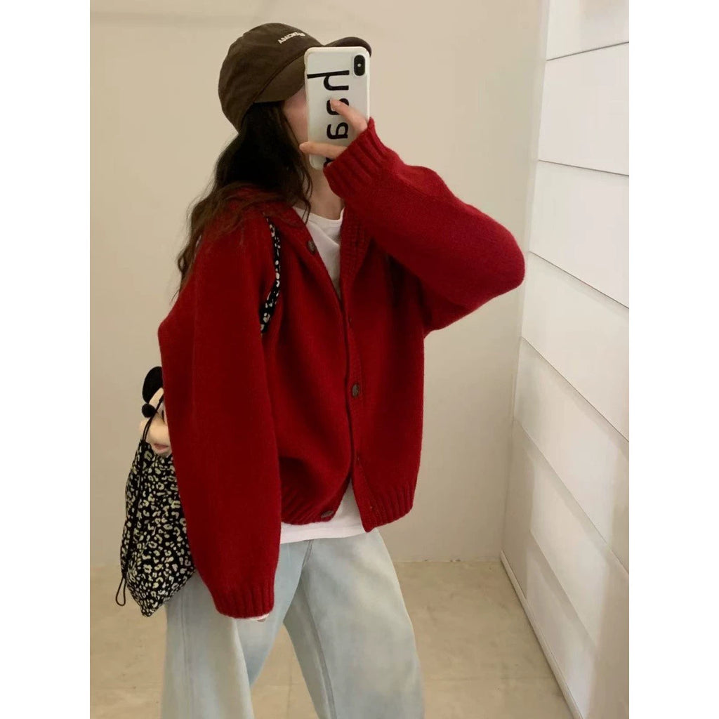 Korean Lazy-Style Hooded Knit Cardigan