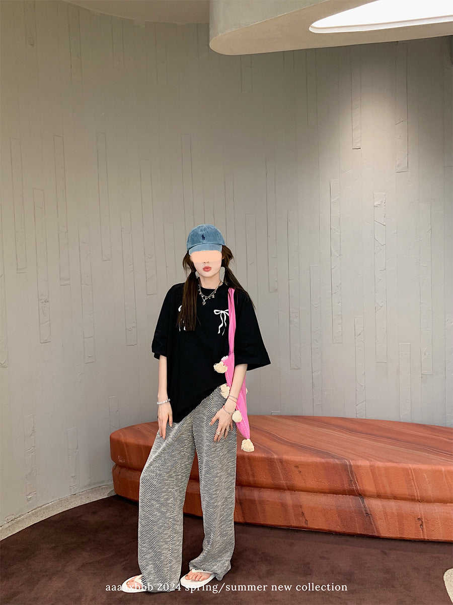 Ribbon Print Oversized Tee