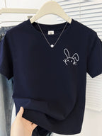 Simple Cute Rabbit Short-Sleeve Tee - kawaii-inspired outfit in pastel colors - 28372130