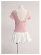 Pink Knit Top & Lace Trim Skirt Set - kawaii-inspired outfit in pastel colors - 85874524