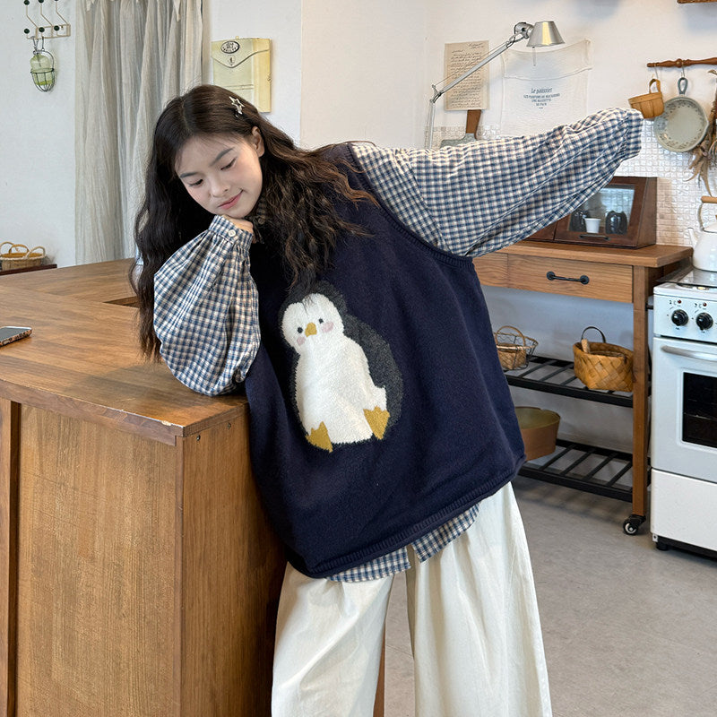 Japanese Cartoon Embroidery Knitted Vest