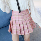 Pastel Plaid Pleated Mini Skirt - kawaii-inspired outfit in pastel colors - 12531472