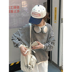 Striped Oversized K-Fashion Sweatshirt - kawaii-inspired outfit in pastel colors - 2770087