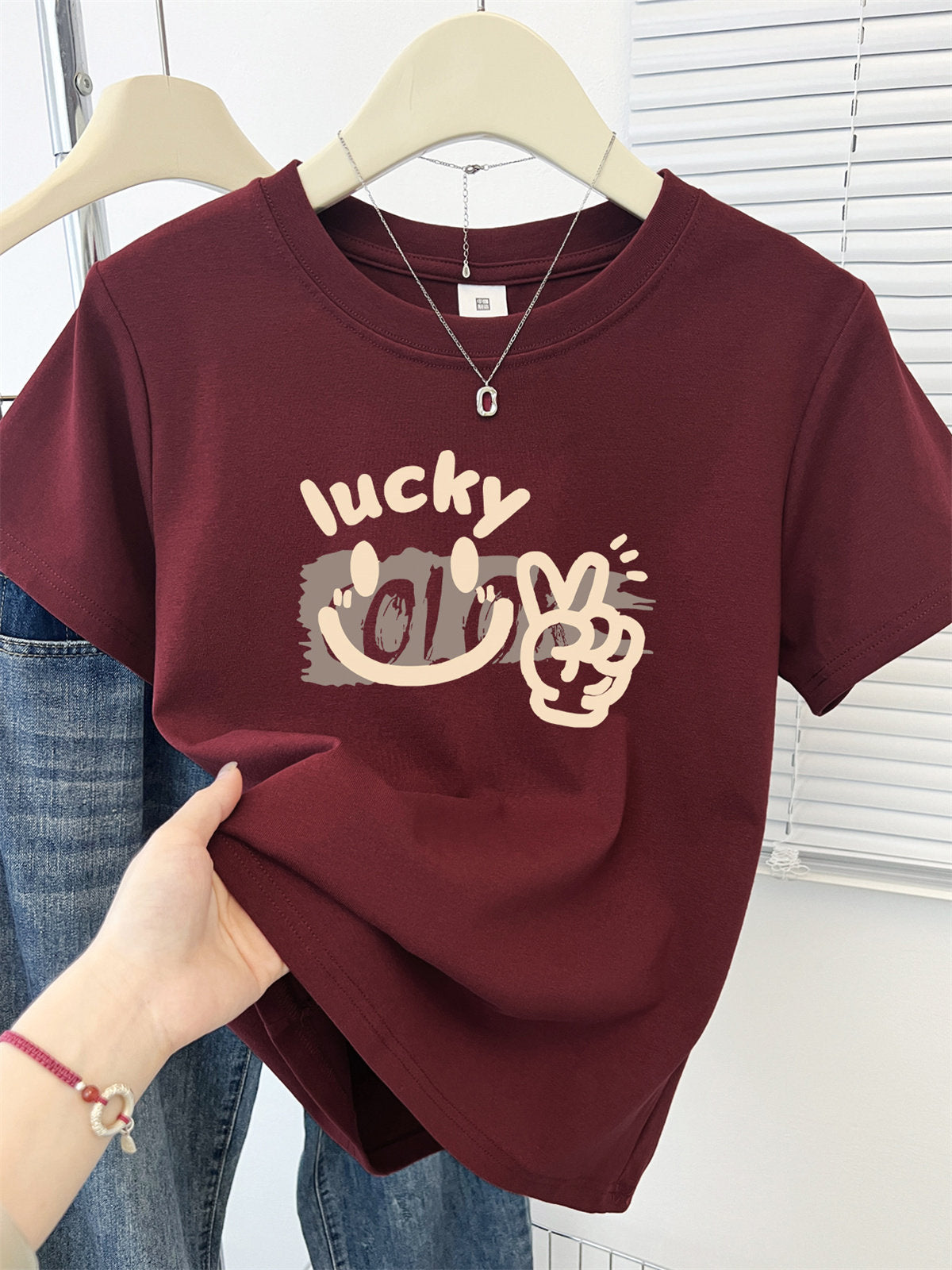 Cute Cartoon Shoulder Print Short Sleeve Tee