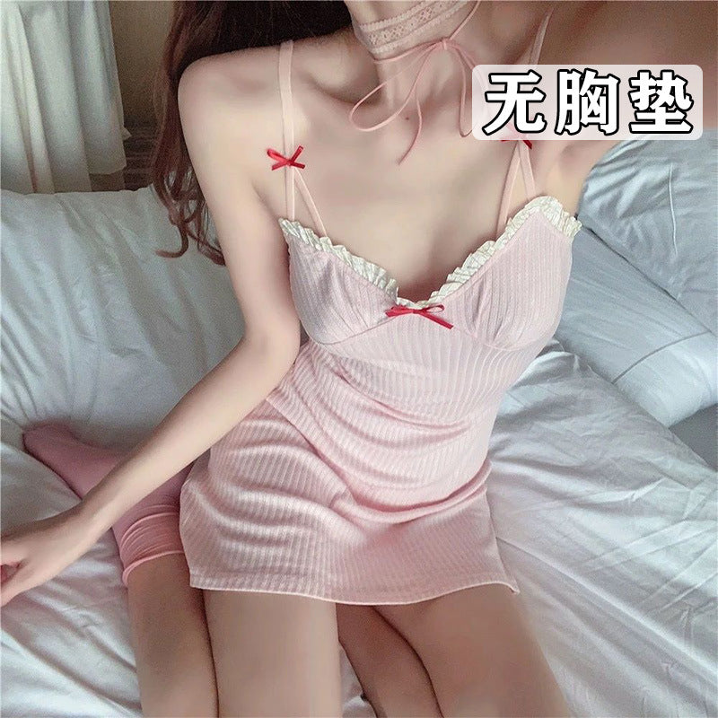 Pink Ribbed Bow Mini Dress