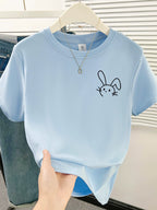 Simple Cute Rabbit Short-Sleeve Tee - kawaii-inspired outfit in pastel colors - 76088318