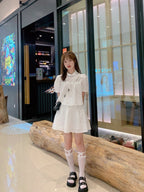 Pearl Trim Himecore Puff Sleeve Set - kawaii-inspired outfit in pastel colors - 54029184