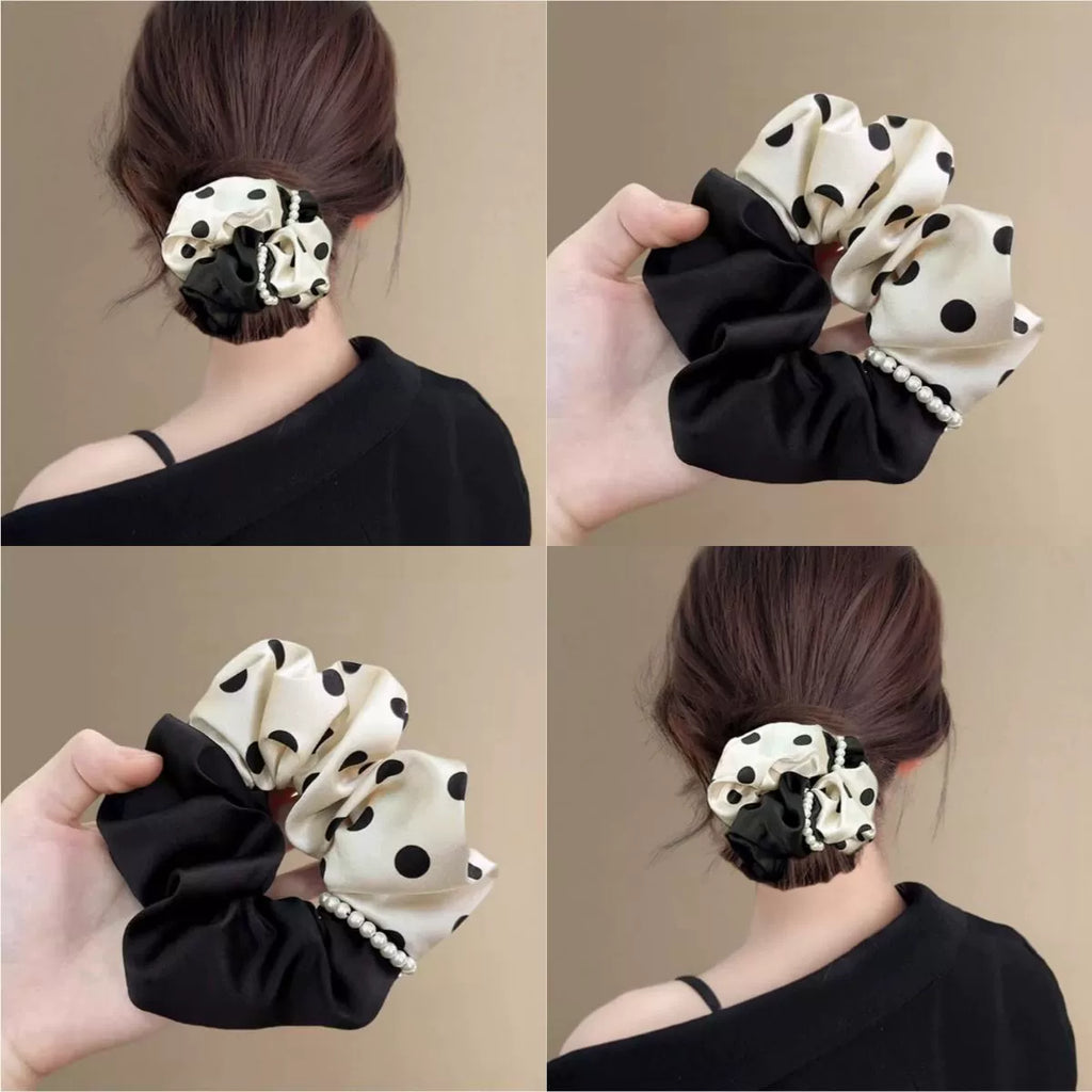 Pearl Soufflé Polka Dot Satin Scrunchie