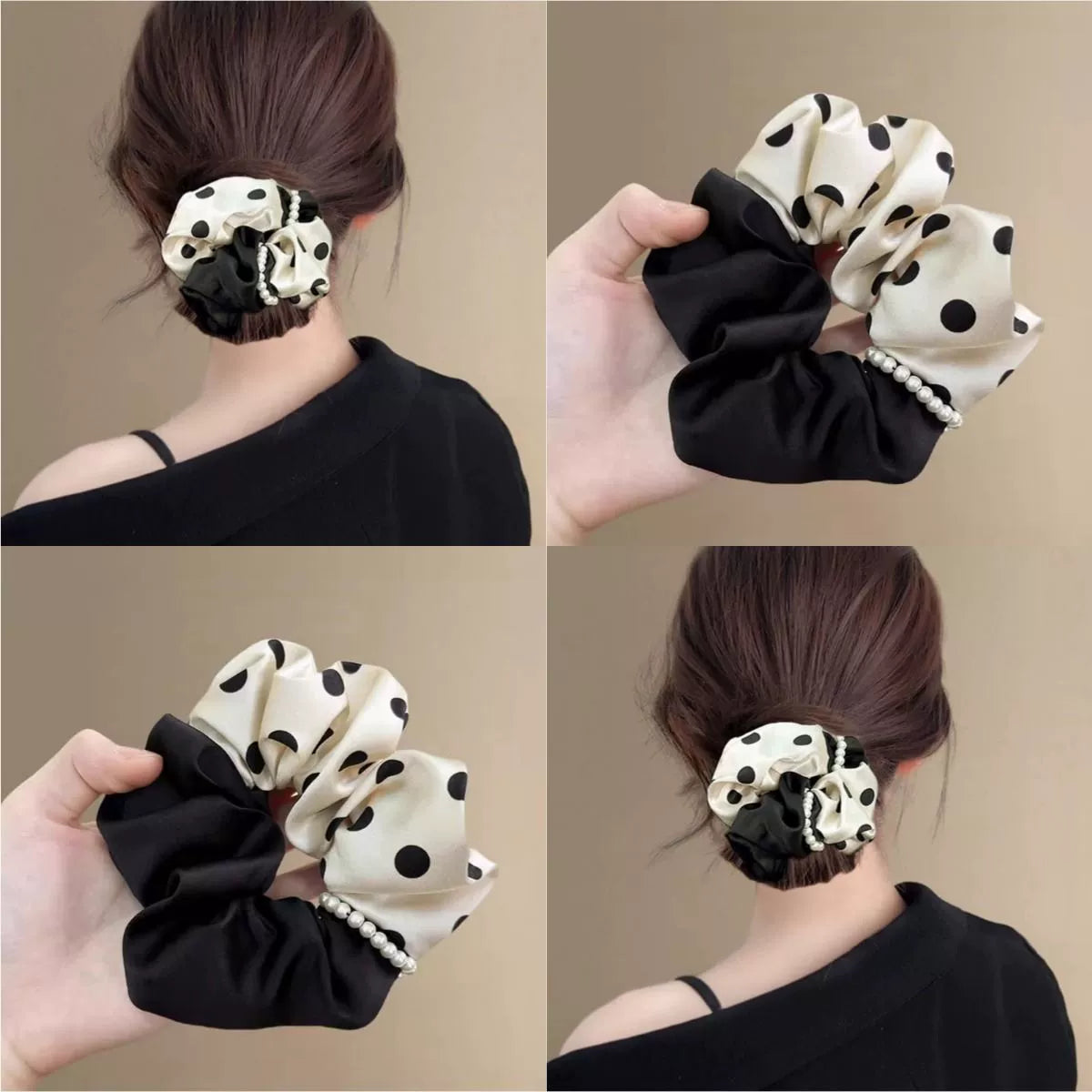 Pearl Soufflé Polka Dot Satin Scrunchie