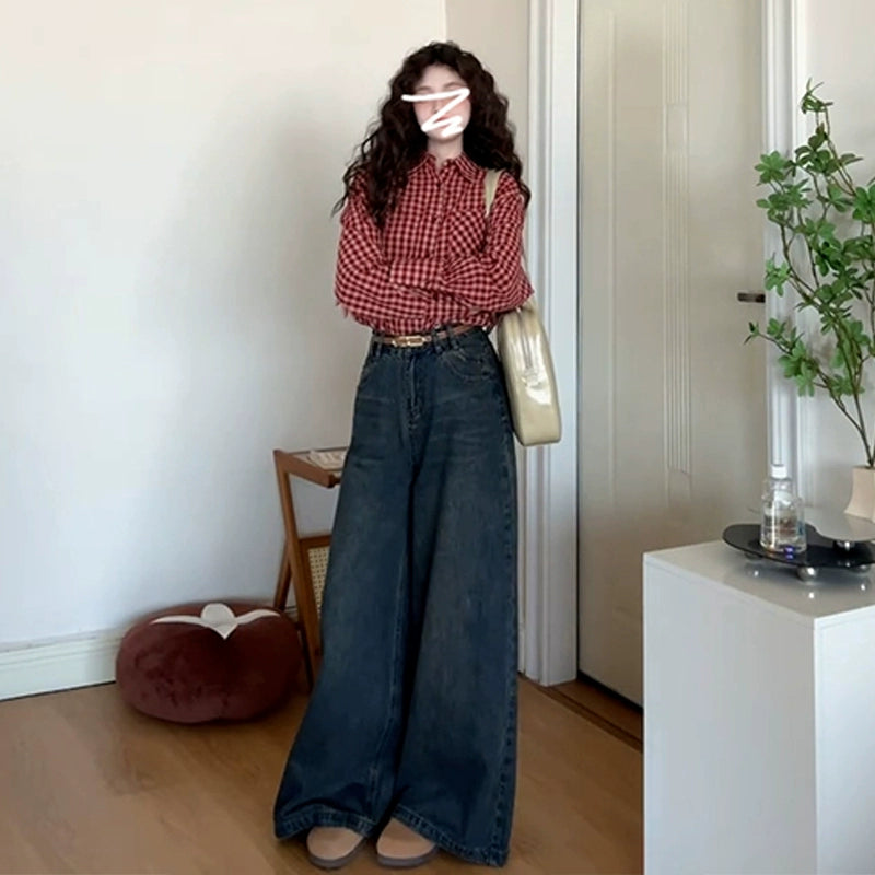 Retro Red Plaid Long-Sleeve Shirt