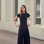 Pinch-Waist Straight Shoulder T-Shirt - kawaii-inspired outfit in pastel colors - 85577475