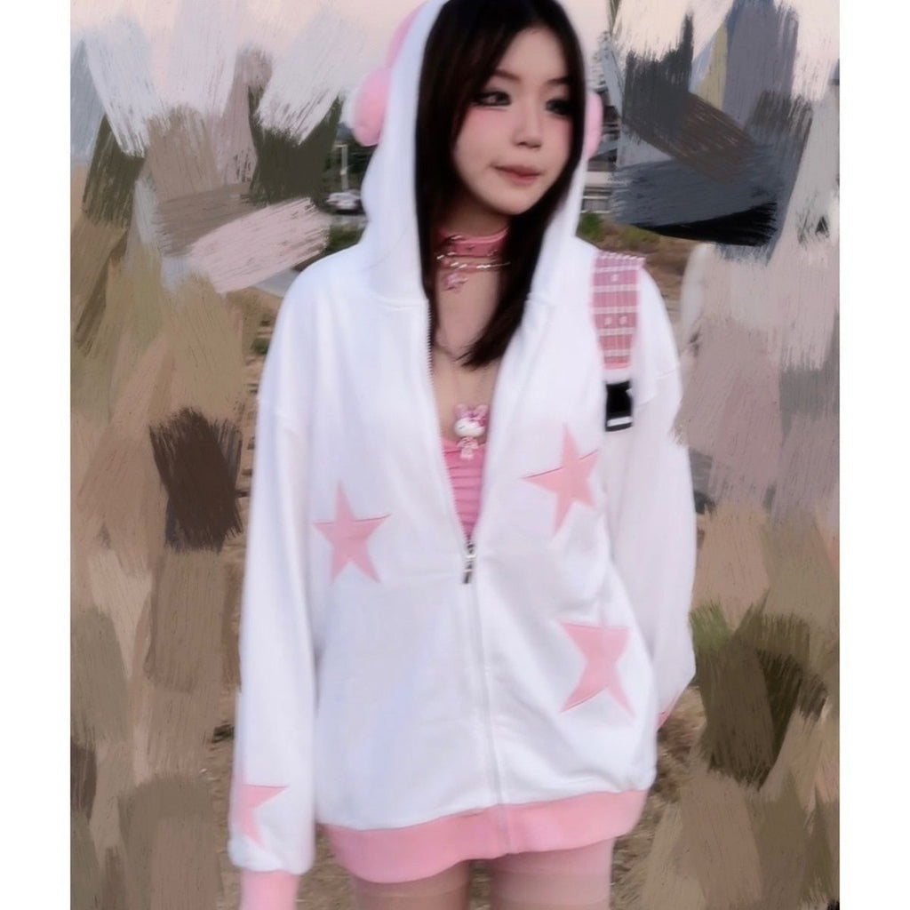 Star Patch Oversized Kawaii Hoodie