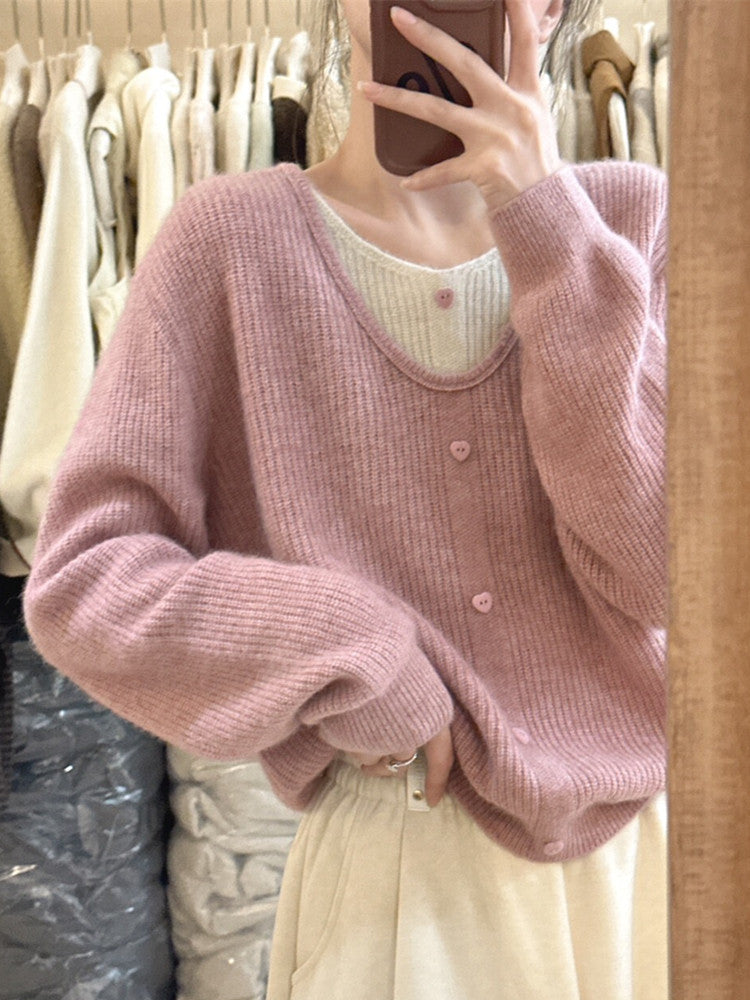 Japanese Sweet Faux Two-Piece Cardigan - kawaii-inspired outfit in pastel colors - 91954992