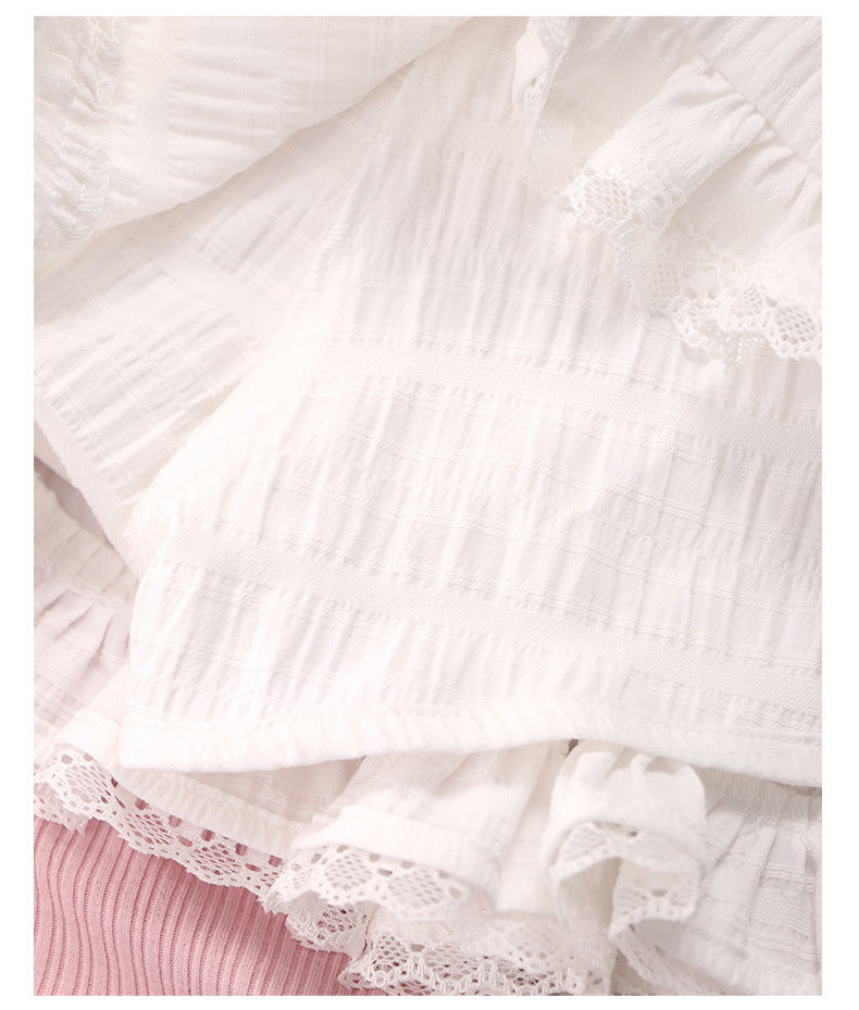 Pink Knit Top & Lace Trim Skirt Set