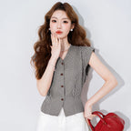 V-Neck Flying-Sleeve Gingham Blouse - kawaii-inspired outfit in pastel colors - 34527482