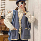 Japanese Retro Preppy Knit Cardigan Shirt Set - kawaii-inspired outfit in pastel colors - 4904923
