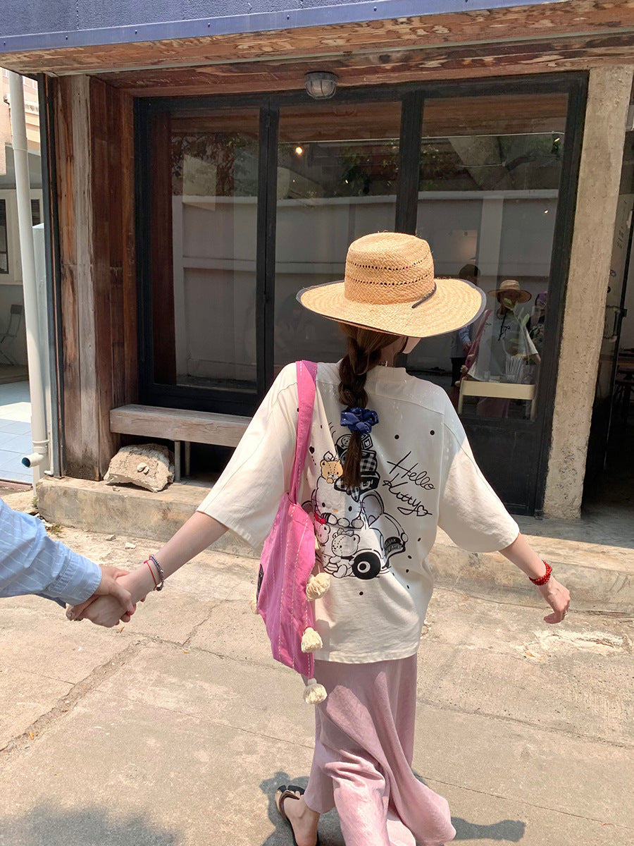 Ribbon Print Oversized Tee