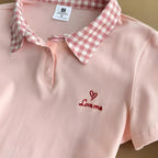 Pink Plaid-Collar Sweet Summer Polo Tee - kawaii-inspired outfit in pastel colors - 36182972
