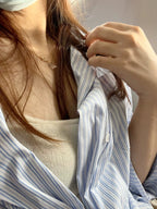 Blue Striped Summer Commuter Shirt - kawaii-inspired outfit in pastel colors - 2029569