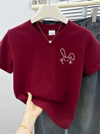 Simple Cute Rabbit Short-Sleeve Tee - kawaii-inspired outfit in pastel colors - 24067245